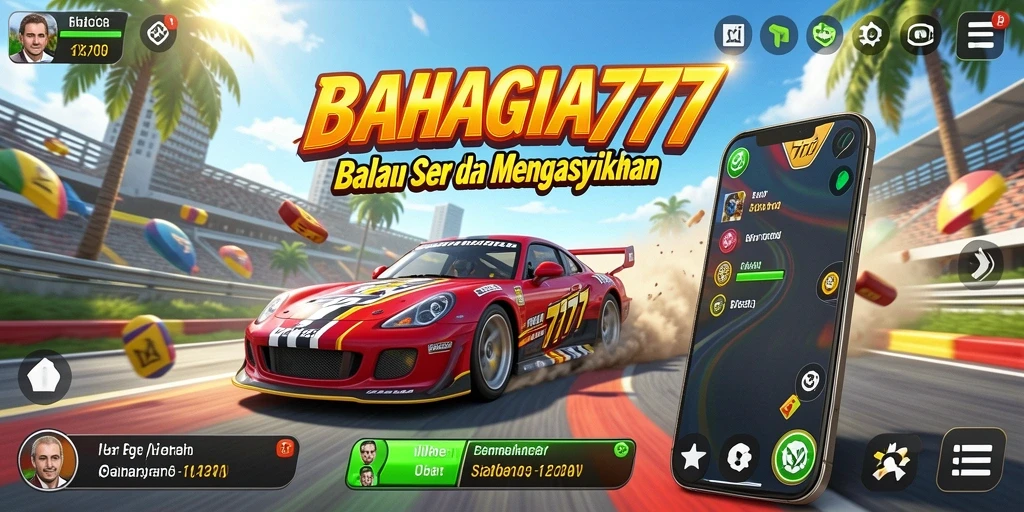 Screenshot gameplay BAHAGIA777 yang menampilkan aksi balapan yang seru.