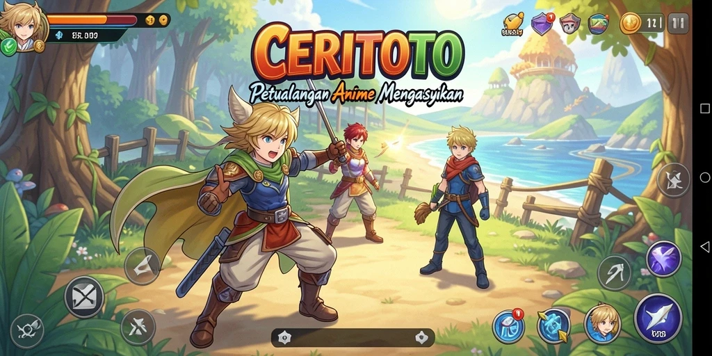 Gameplay CERITOTO menampilkan karakter Anime yang beraksi dalam petualangan menarik.