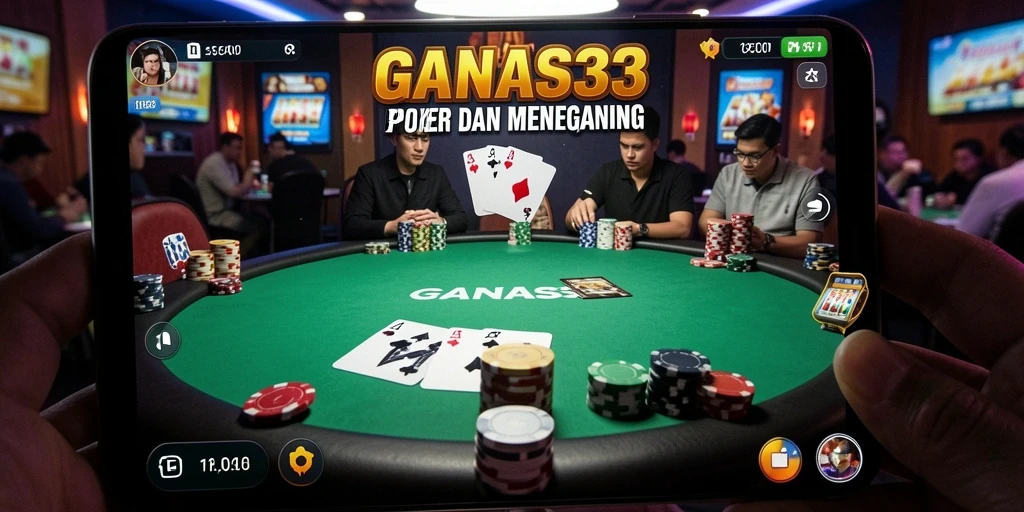 Screenshot utama GANAS33 menampilkan permainan Poker yang seru.