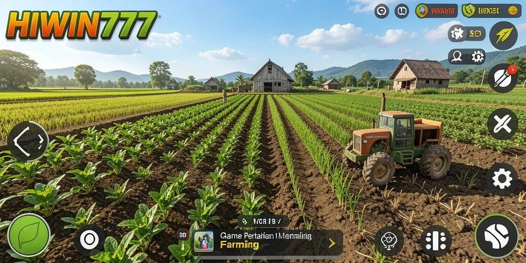 Tampilan gameplay HIWIN777 menampilkan suasana pertanian yang ceria dan interaktif.