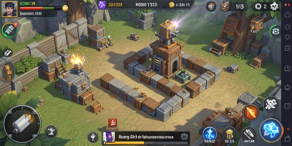 Tangkapan layar gameplay Tower Defense yang menampilkan pertarungan intens.