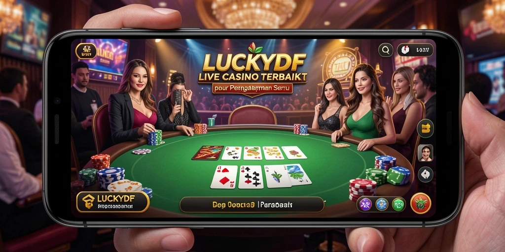 Screenshot menarik dari gameplay <strong>LUCKYDF</strong> dengan dealer langsung yang interaktif.