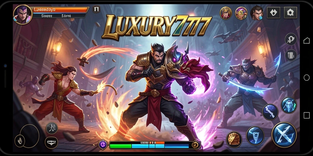 Screenshot gameplay LUXURY777 menampilkan aksi pertarungan yang mendebarkan.