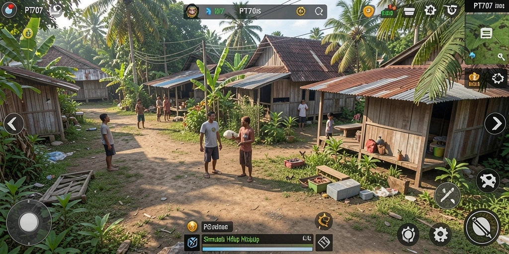 Screenshot utama PT707 menampilkan karakter dalam berbagai aktivitas kehidupan sehari-hari.
