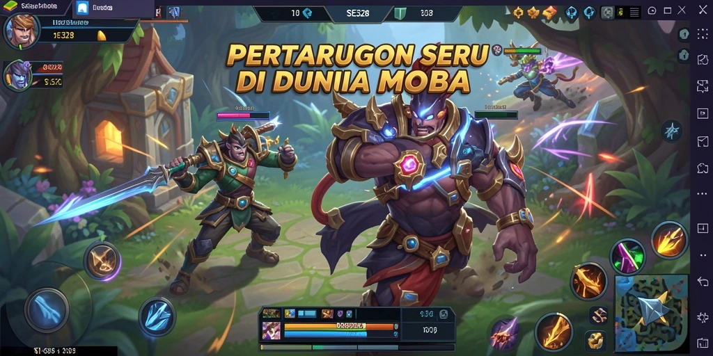 Tampilan seru dari gameplay SE328 di arena pertempuran MOBA.