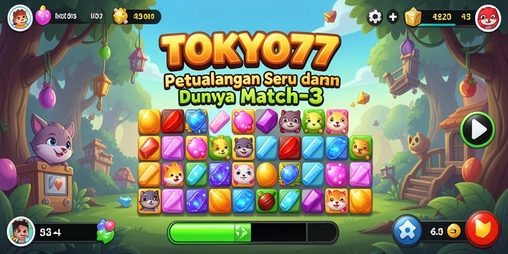 Tangkapan layar permainan TOKYO77 dengan gameplay Match-3 yang seru.